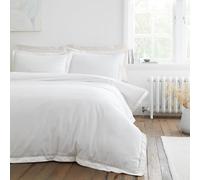 Bianca Oxford - Juego de Funda de edredón y Fundas de Almohada de algodón de 200 Hilos con Ribete de Encaje, Color Blanco