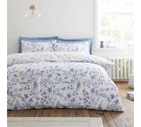 Bianca Thea Floral - Juego de Funda de edredón Reversible de algodón de 200 Hilos con Funda de Almohada, Color Azul