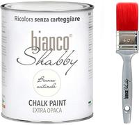 bianco Shabby Pintura a la Tiza para Todas las Superficies - 1 L Chalk Paint Blanca Natural + Brocha 40mm para Muebles de Madera - Interior & Exterior