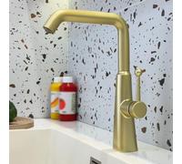 BiaoTeng Grifo Baño Elegante Oro Cepillado Laton | 2 Modos Grifo de Lavabo Clásico Giratorio 360 Monomando agua Fría y Caliente Fácil Montaje de Solo Orificio