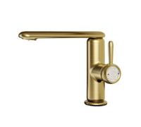 BiaoTeng Grifo Baño Elegante Oro Cepillado Laton | 2 Modos Grifo Monomando Lavabo Moderno Giratorio 360 agua Fría y Caliente Fácil Montaje de Solo Orificio