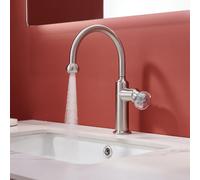 BiaoTeng Grifo de Lavabo Clasico Níquel Cepillado Acero Inoxidable | 2 Modos Grifo Baño Monomando Giratorio 360 agua Fría y Caliente Fácil Montaje de Solo Orificio