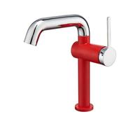 BiaoTeng Grifo Lavabo Elegante Rojo + Cromo Laton | 2 Modos Grifo de Baño Moderno Giratorio 360 Monomando agua Fría y Caliente Fácil Montaje de Solo Orificio
