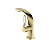BiaoTeng Grifo Lavabo Simple 2 Modos Laton Oro Cepillado | Grifo Baño Moderno Monomando agua Fría y Caliente Ahorro Agua Conexión G1/2 y Latiguillos de 60 cm