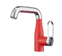 BiaoTeng Grifo Lavabo Simple de Ahorro Agua Rojo + Cromo Laton | 2 Modos Grifo Baño Elegante Giratorio 360 Monomando agua Fría y Caliente Fácil Montaje de Solo Orificio