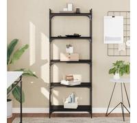 Biblioteca genérica de 5 niveles negro 60 x 30 x 154 cm, mueble de almacenamiento de libros de madera de ingeniería con marco metálico, estante para libros estable con patas ajustables
