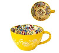 Bibykivn Taza de Sopa de Cerámica 400 ml con Asa, Cuenco de Sopa de Cerámica Pintado a Mano, Resistente al Horno y Microondas - Para Desayuno, Muesli, Postre, Leche, Frutas y Ensalada (MLYG)