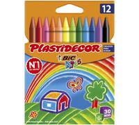 BIC Ceras de colores Plastidecor para niños 12 colores, colores vivos, ideal para material escolar