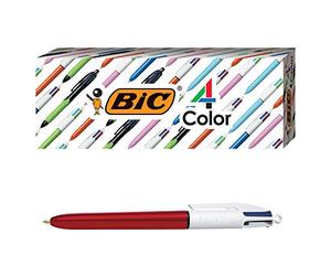 BIC 4-Color Grip Ballpoint Pen, Blue Barrel, Medium Point (1.0mm), Assorted Inks, 3-Count