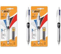 BIC 4 Colores Bolígrafo de Punta Media (1,0mm) Multifunción 3+1HB con 12 minas de Recambio 0,7mm - Colores Surtidos - Ideal para profesionales (Paquete de 2)