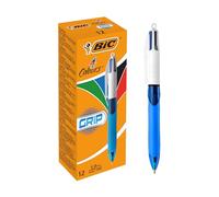 BIC Bolígrafo 4 Colores Grip Retráctil Punta Media 1,0 mm – Caja 12 unidades