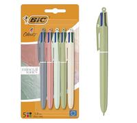BIC 4 Colores Mineral Tones Bolígrafos Punta Media (1,00 mm) - Colores Cuerpo Surtidos, Pack de 5, Óptimo para material escolar, Material Oficina y Papeleria