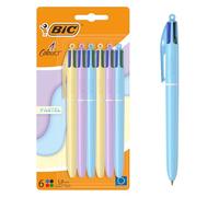 BIC 4 Colores Pastel Bolígrafos de Punta Media (1,00 mm) - Pack de 6 Uds- Crea papeleria bonita - Ideas de regalos creativos