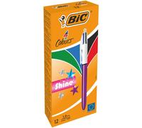 BIC 4 Colores Shine Bolígrafos Punta Media (1,0 mm) - Diseño Púrpura (Caja de 12 Uds.)