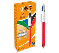 BIC Bolígrafos 4 Colores Shine – Caja de 12 unidades, punta media 1,0 mm, metalizado rojo