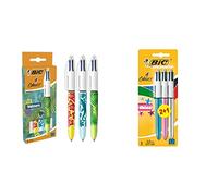 BIC 4 Colores Velours - Bolígrafos de punta media (1.0 mm) + 4 Colores Bolígrafos Retráctiles, Shine, Colores Metálicos, Punta Media (1,0mm), Blíster de 3 Bolis, Multicolor