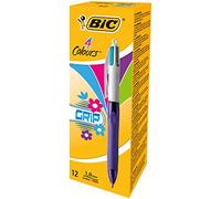 BIC 4 Colours Grip Fashion Vi - Bolígrafo, cuatro colores con grip, colores pastel, 1.0 mm (caja de 12 unidades)