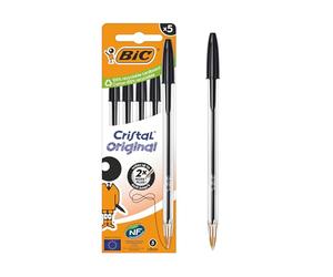 BIC 5 bolígrafos Cristal tinta negra - La bolsa de 5 bolígrafos