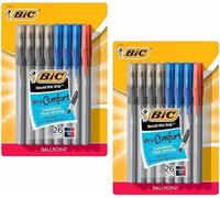 Bic - 52 Bolígrafos Redondos Stic Grip, Punta Media de 1,2 mm, Agarre Suave Extra Cómico de Tinta (Negro, Azul, Rojo)