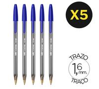 BIC 5x Cristal Large Punta 1.6mm Boligrafo Boli de Punta Media, Para la Escuela, Cole o el Hogar, Color Azul, Material Escolar y de Oficina. Vuelta al cole. Recambio, Repuesto