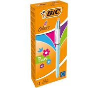 BIC Bolígrafos retráctiles 887777 4 colores Fun punta media 1,0 mm – Celeste Pastel, caja 12