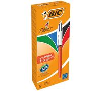 BIC Bolígrafo Original Fine 0,8 mm – Caja 12 Multicolor (Rojo, Negro, Verde, Azul)