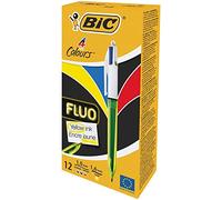 BIC Bolígrafo retráctil 933948 4 colores Fluo - Negro, Azul, Rojo, Amarillo - Caja 12 unidades