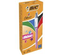 BIC Bolígrafo 4 Colores Shine Punta Media 1,0mm Rosa (Caja de 10 Uds.)
