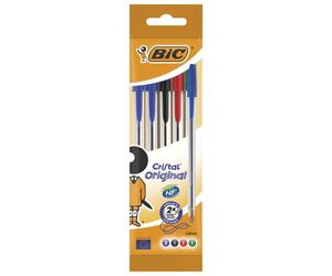 BIC Boligrafo Cristal Medium Bolsa de 5 Uds (2 Azules, 1 Rojo, 1 Negro y 1 Verde)