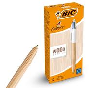 BIC - Bolígrafos de 4 colores con efecto de madera, diseño retráctil, bolígrafo multicolor con cuatro tintas vibrantes surtidas, bolígrafos multicolor todo en uno para la escuela, la oficina y