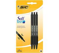 BIC Bolígrafos de tacto suave, color negro, paquete de 3 bolígrafos de punta media (1,0 mm) con agarre de goma para mayor comodidad