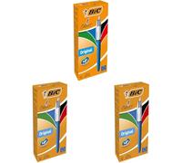 BIC, Bolígrafos Original, 4 colores en presentación de caja por 12, Puntas de 1.0 mm y tinta azul, rojo, negro y verde, Bolígrafos retráctiles (Paquete de 3)