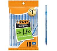 BIC Bolígrafos redondos Stic, punta media, azul, 10 unidades