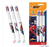 BIC - Bolígrafos retráctiles de 4 colores con tema Spider-Man de Marvel, punta media versátil, tinta a juego