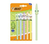 BIC Cristal - Figuras pastel de punta media (1,00 mm), tinta azul, 5 caracteres surtidos y colores de barril, cartón, paquete de 5