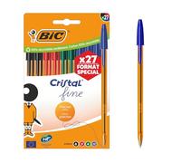 BIC Cristal Fine Bolígrafos de Punta Fina (0,80 mm) - Colores de Tinta Surtidos, Caja de Edición Especial de 27