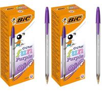 BIC Cristal Fun bolígrafos Punta Ancha (1,6 mm) - Morado, Caja de 20 unidades (Paquete de 2)