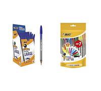 BIC Cristal Large Bolígrafos Punta Ancha (1,6 mm) - Azul, Caja de 50 Unidades, para escritura suave, ideal para oficinas + Multicolour Bolígrafos Punta Ancha (1,6 mm) - Surtidos