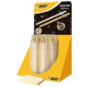 Bic Cristal Linea Celebration Expositor de 40 Boligrafos de Bola con Cuerpo Dorado y Plateado - Punta Media de 1.0mm - Tinta con Base de Aceite - Color Azul