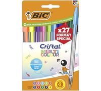 BIC Cristal Multicolour Bolígrafos de Punta Ancha (1,6 mm) Set Formato Especial - Colores Clásicos, Neón y Divertidos Surtidos, Pack de 27