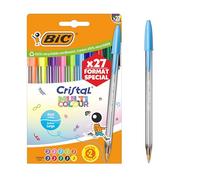 BIC Cristal Multicolour Bolígrafos Punta Ancha (1.6 mm) - Colores Surtidos, Bolsa de 20+7 Unidades, ideal para dibujos y anotaciones, Multicolor