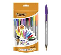 BIC Cristal Multicolour bolígrafos Punta Ancha (1,6 mm) - colores Surtidos, Bolsa de 20 unidades, 20 bolígrafos