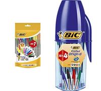 BIC Cristal Multicolour Bolígrafos Punta Ancha - Colores Surtidos, Bolsa de 20 + 7 Unidades + Cristal Original Bolígrafos Punta Media Colores Surtidos, Blíster de 16 + 4 Unidades