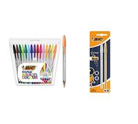 BIC Cristal Multicolour - Pack de 15 unidades, bolígrafos de punta ancha (1,6 mm) + Celebrate Cristal Shine bolígrafos punta media (1,0 mm) - Cuerpo y, Blíster de 2 unidades