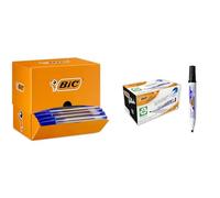 BIC Cristal Original - Bolígrafos de punta media (1.0 mm), Caja de 150 unidades, Azul & Velleda Marking Rotuladores para pizarra blanca, Óptimo para material escolar y de oficina