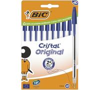 BIC Bolígrafos Cristal Original – Punta media 1,00 mm – Tapón y capuchón – Azul – Caja 10