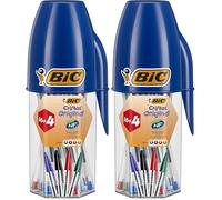 BIC Cristal Original Bolígrafos Punta Media (1,0mm) Colores Surtidos, Material Oficina y Escolar, Tubo de 20 unidades (16+4 gratis) (Paquete de 2)