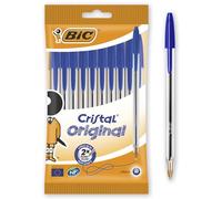BIC Cristal Original - Caja de 10 unidades, bolígrafos punta media (1,0 mm), color azul
