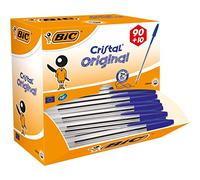 BIC Cristal Original - Caja de 100 unidades, bolígrafos punta media 1.0 mm, color azul