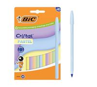 BIC Cristal Pastel Bolígrafos de Punta Media (1,00 mm) con Tinta Recargable Azul - Cuerpo de Colores Pastel Surtidos, Caja de 10